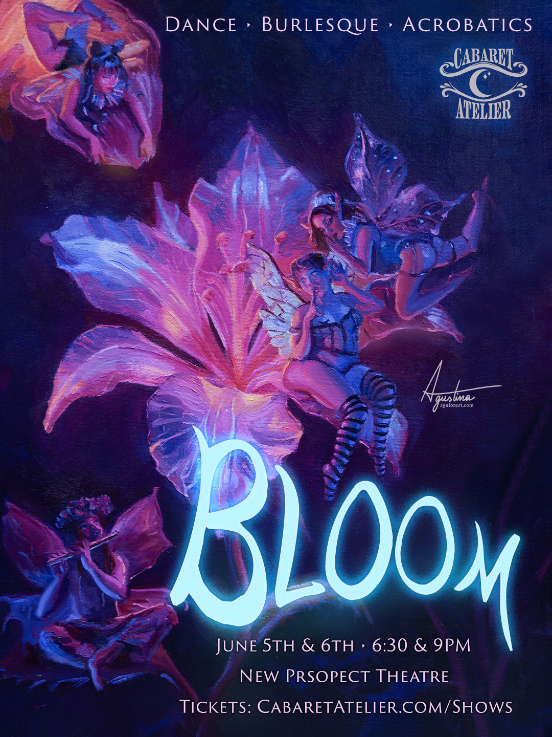 BLOOM show poster, contains glowing flowers & fairies