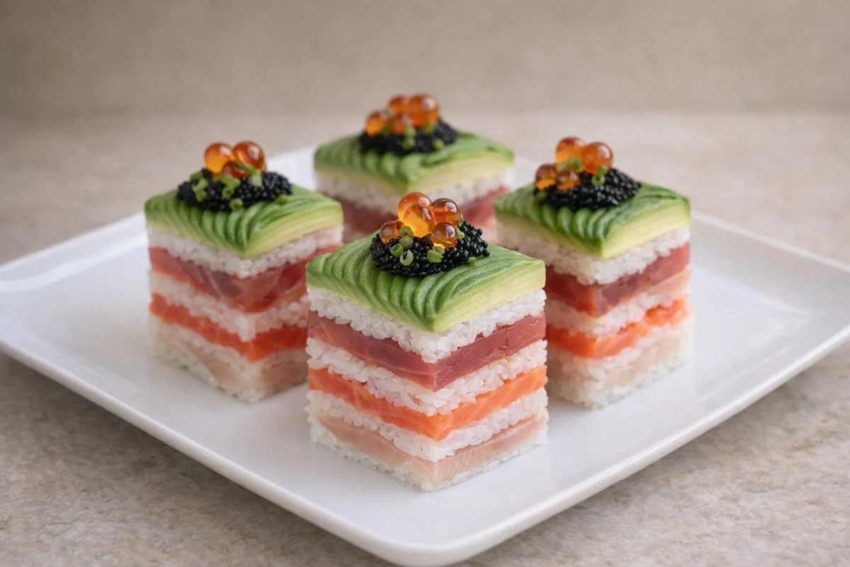 Luxury sushi cubes with caviar prepared by private chef Wesley in Mallorca for private event