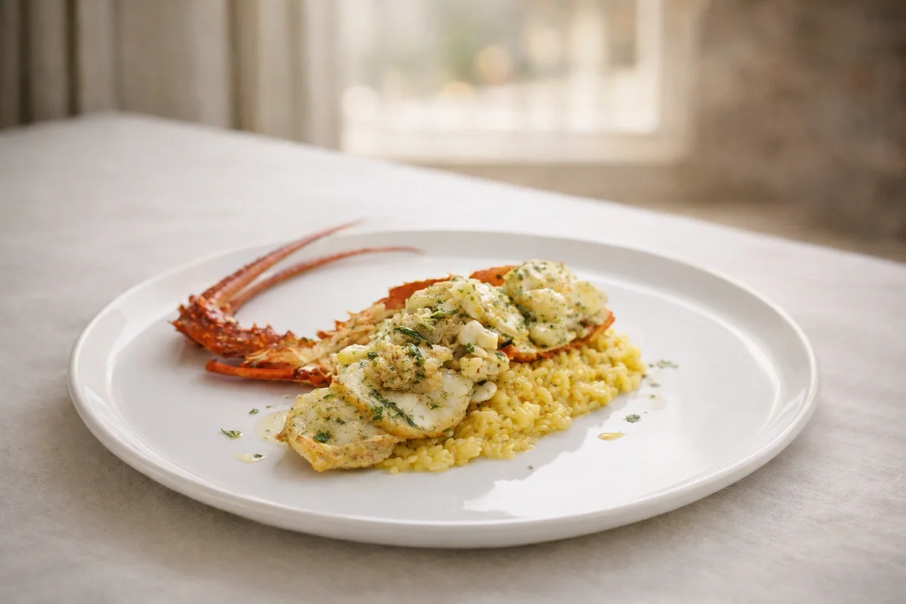 Lobster and seafood risotto prepared by private chef in Pollensa Mallorca for luxury villa dining