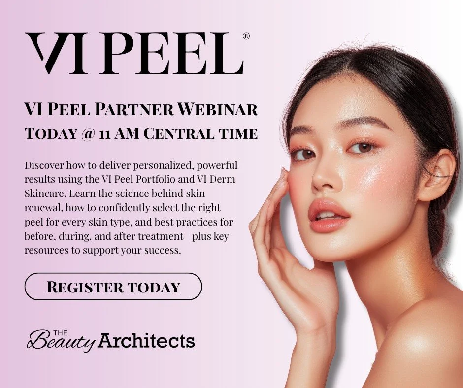 The Beauty Architects invite you to join us for today&rsquo;s VI Peel Partner Webinar ✨

Discover how to deliver personalized, powerful results using the @vipeel Portfolio and VI Derm Skincare. Learn the science behind skin renewal, how to confidentl