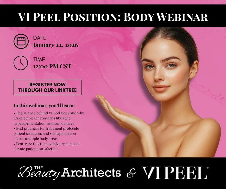 Join the @vipeel webinar January 22, 2026 at 12:00 PM CT for an expert-led, 60-minute class designed to help you confidently and safely position VI Peel Body for optimal results. 

In this webinar, you&rsquo;ll learn:
&bull; The science behind VI Pee