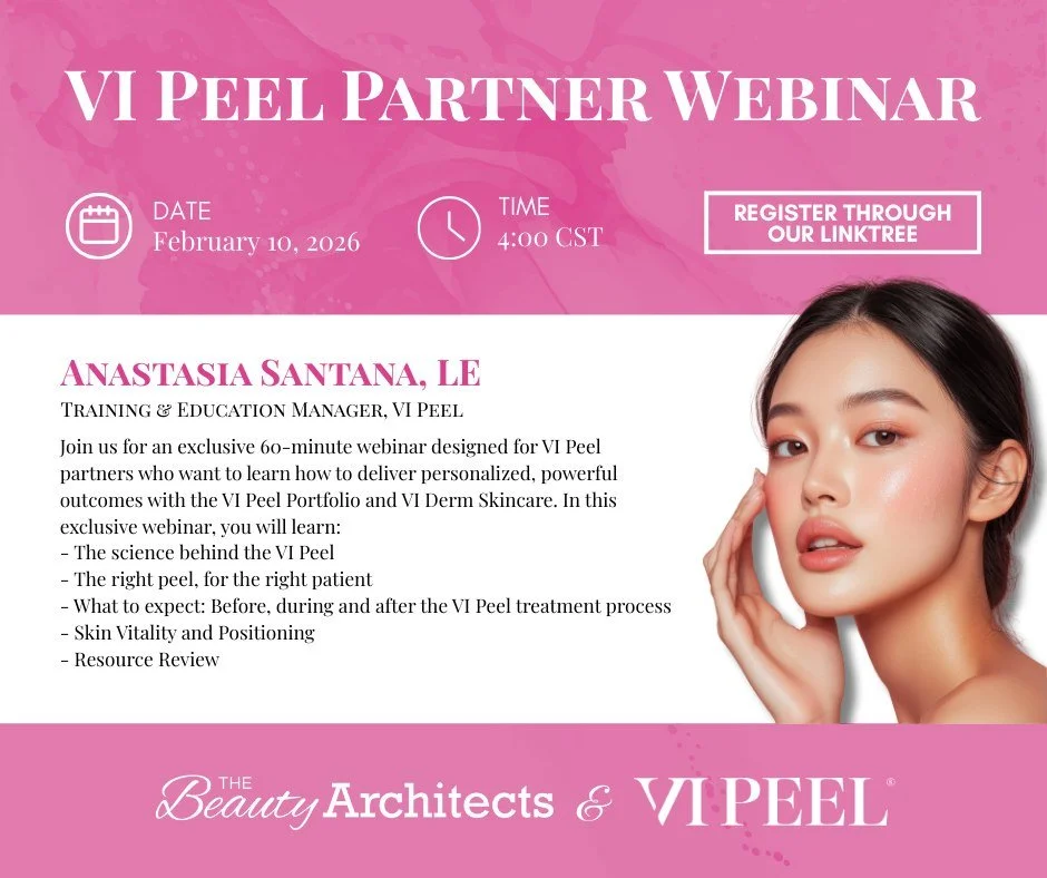 The Beauty Architects invite you to join us for today&rsquo;s @vipeel Partner Webinar ✨

This exclusive 60-minute webinar is designed for VI Peel partners looking to deliver personalized, powerful results using the VI Peel Portfolio and VI Derm Skinc