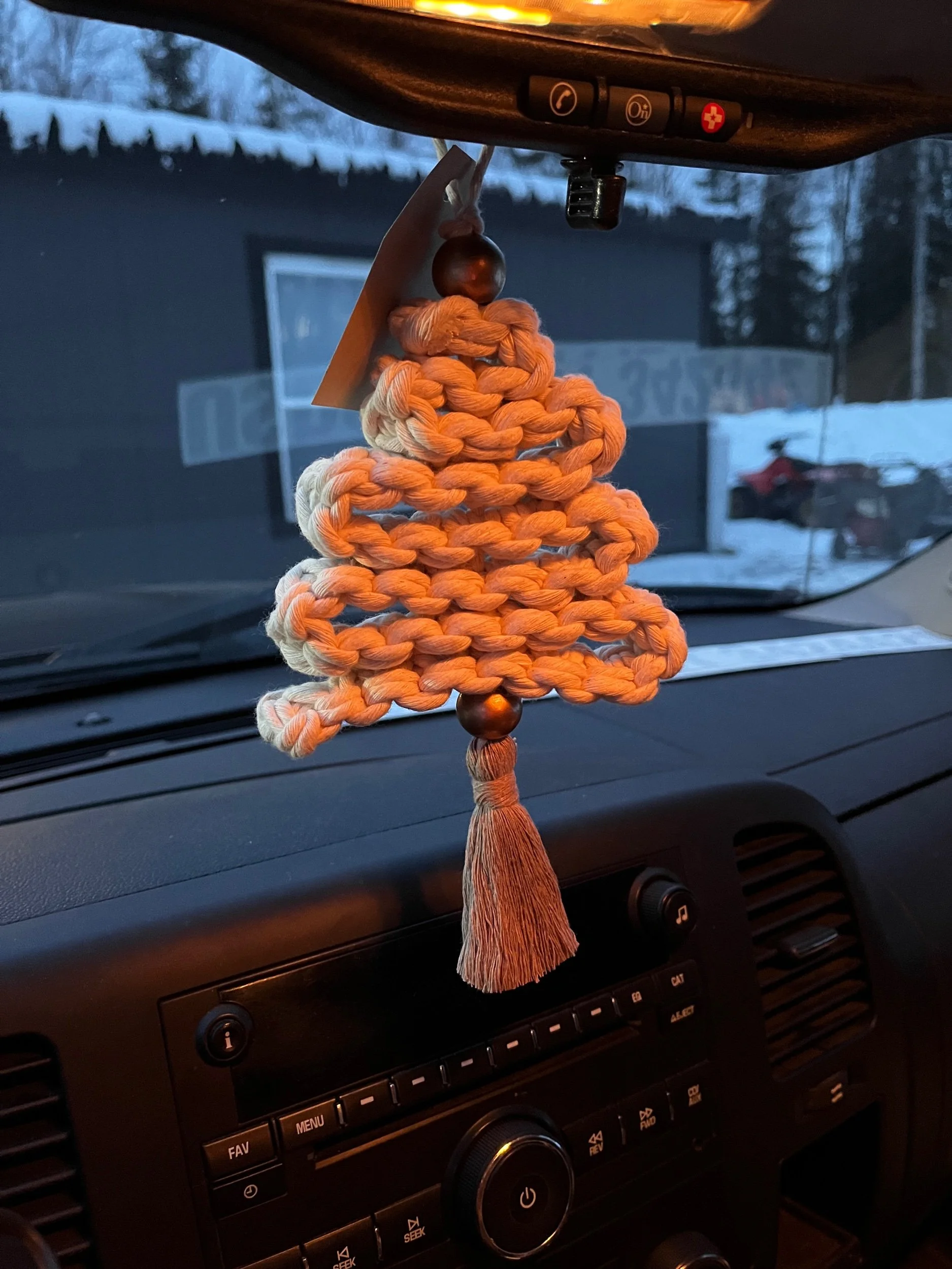 Christmas tree macrame rear view mirror charm