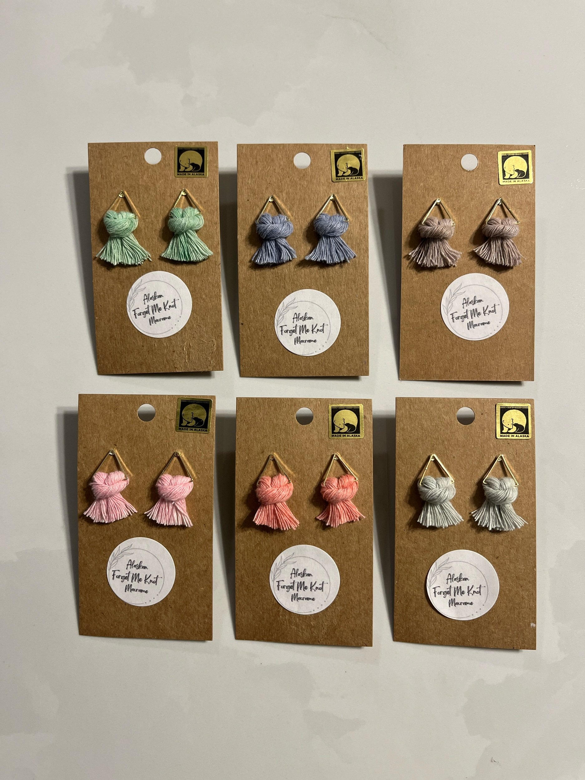 Triangle fringe stud macrame earrings colorful