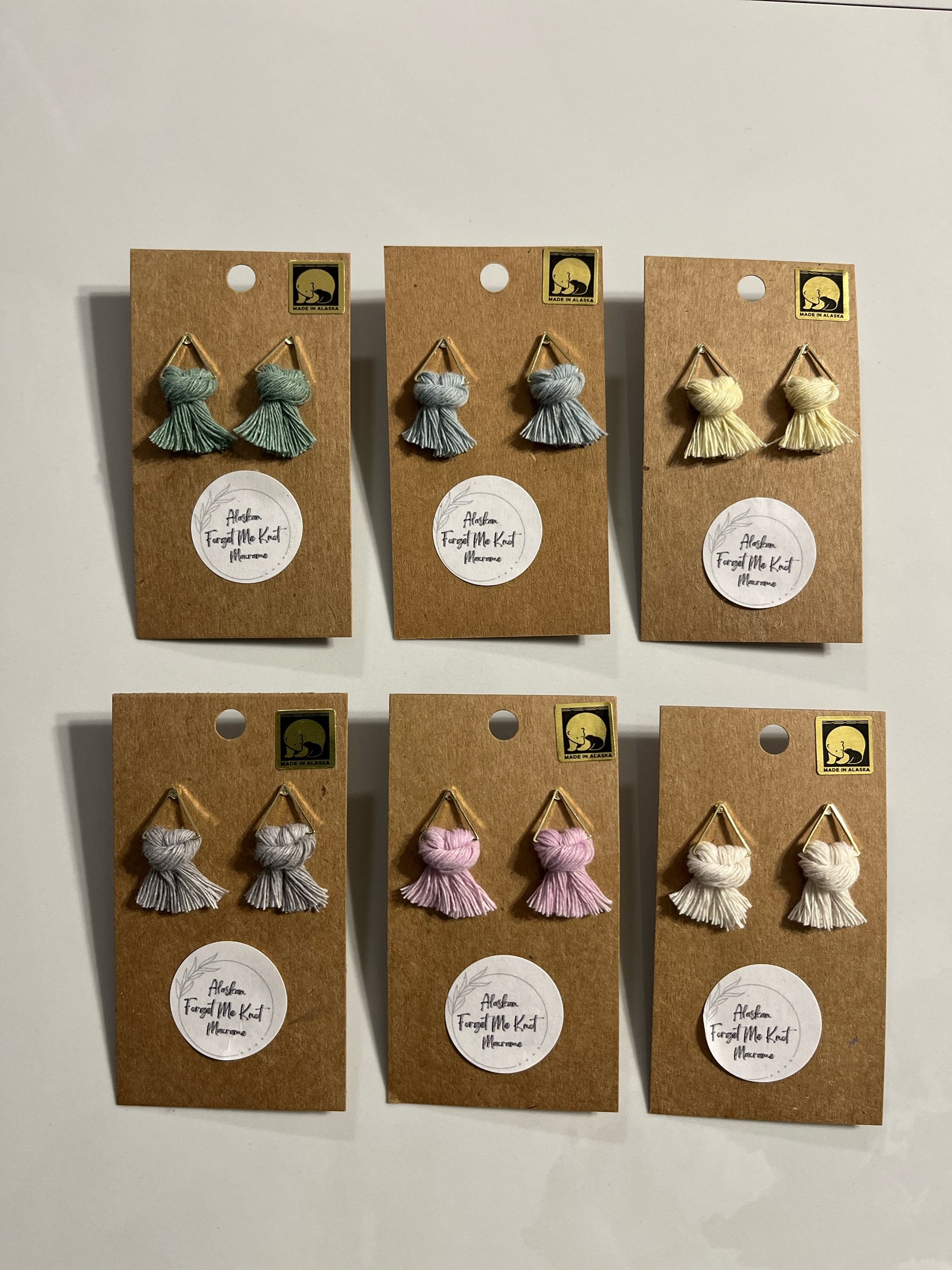 Triangle fringe stud macrame earrings colorful