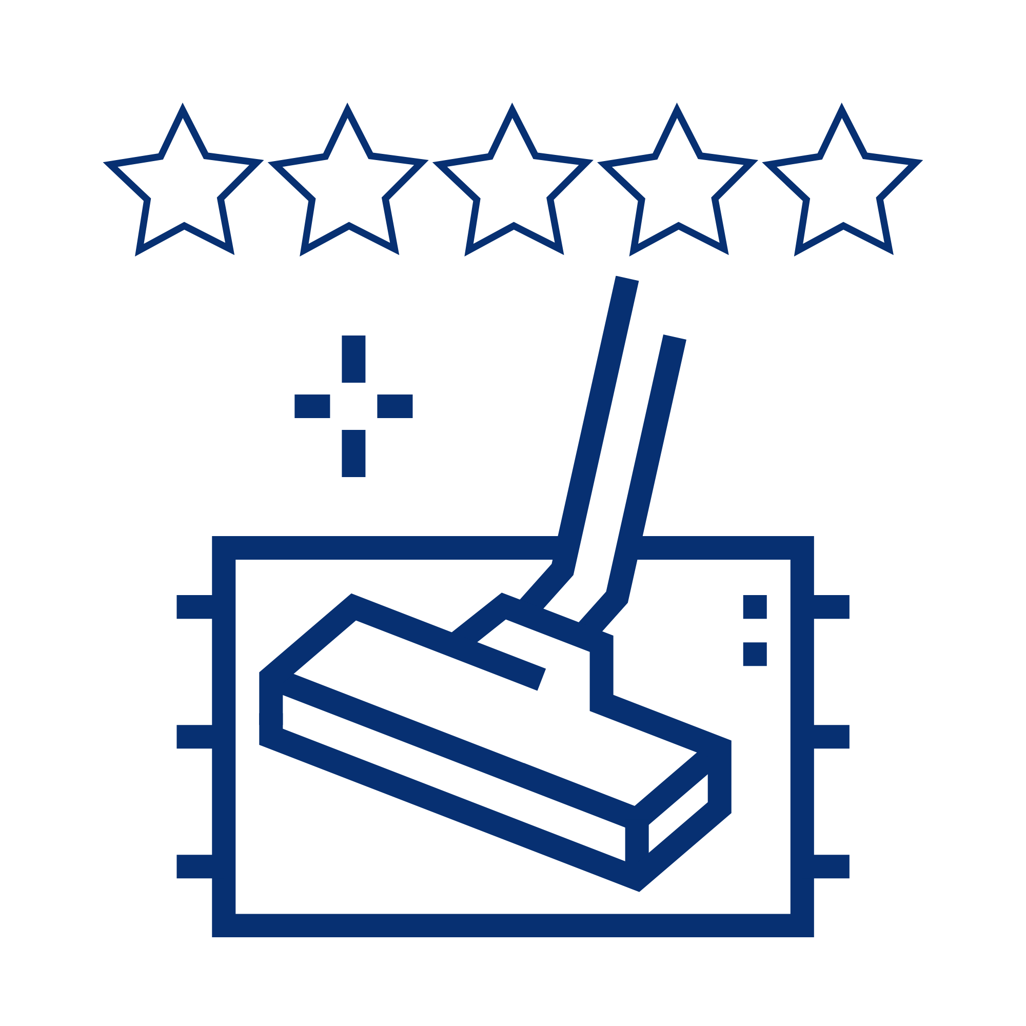 Line graph showing a rising trend with a staircase pattern, overlaid with star icons, in a dark blue and black color scheme.