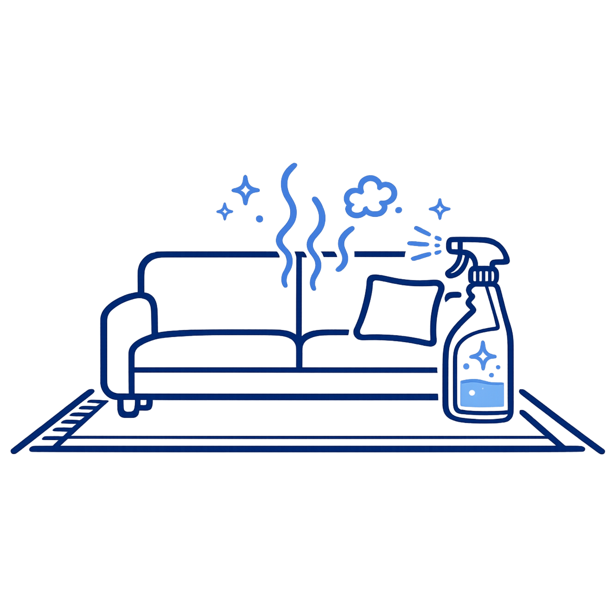 Neon blue illustration of a sink with a cloud and sparkles, set against a transparent background.
