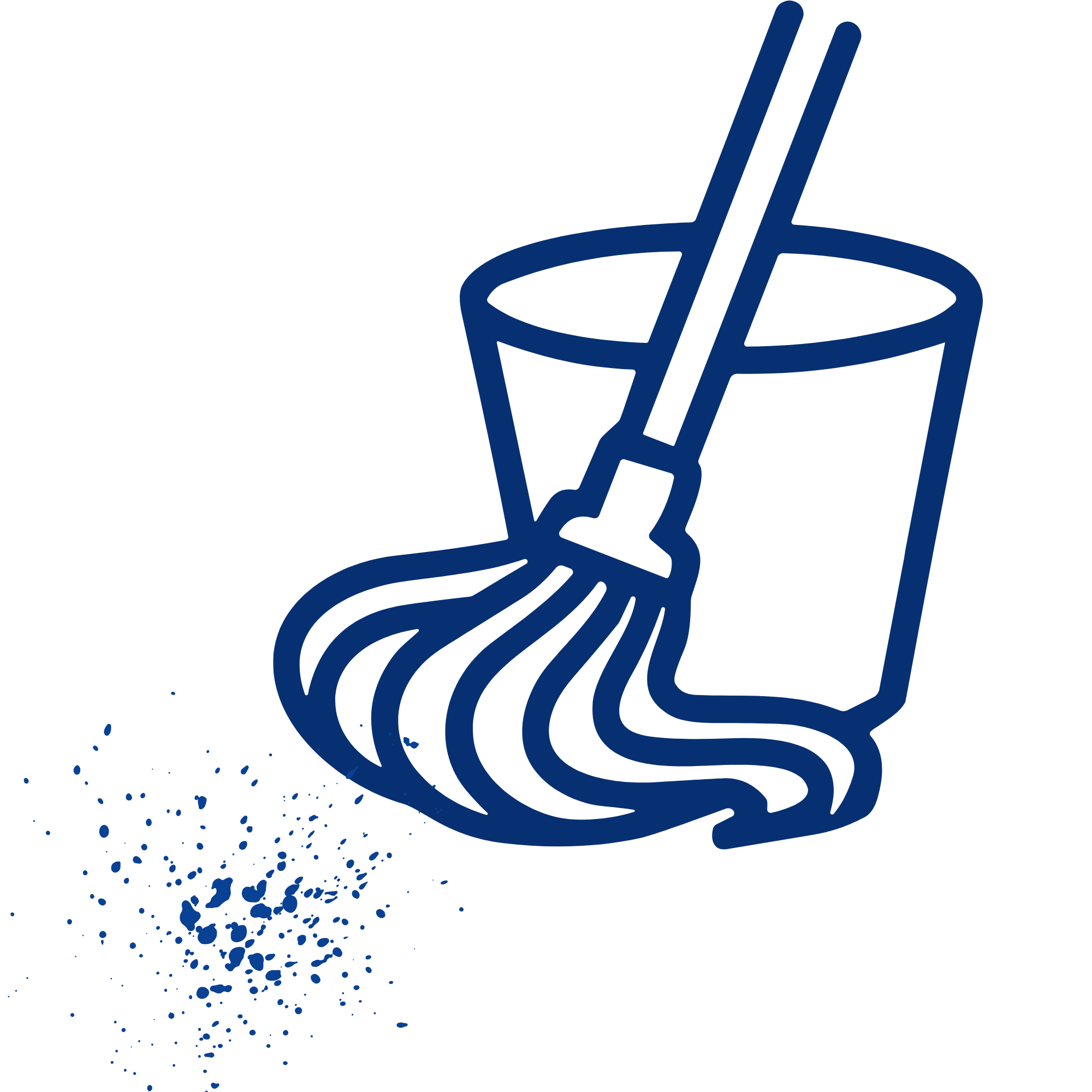 Line drawing of a glass filled with a beverage, with two straws inside, depicted in dark blue on a black background, with splatter effects around the glass.