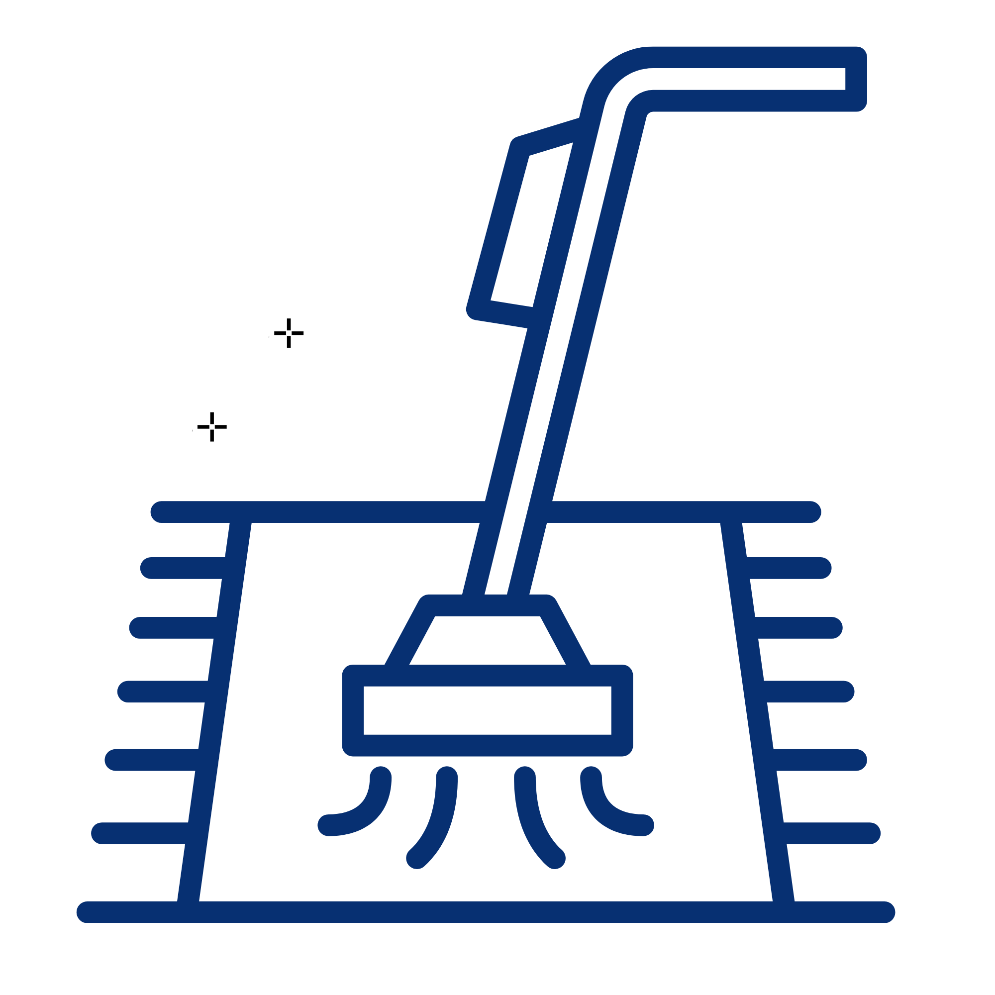 Outline drawing of a hand holding a shopping basket with a handle outside, positioned over a stylized shopping cart.