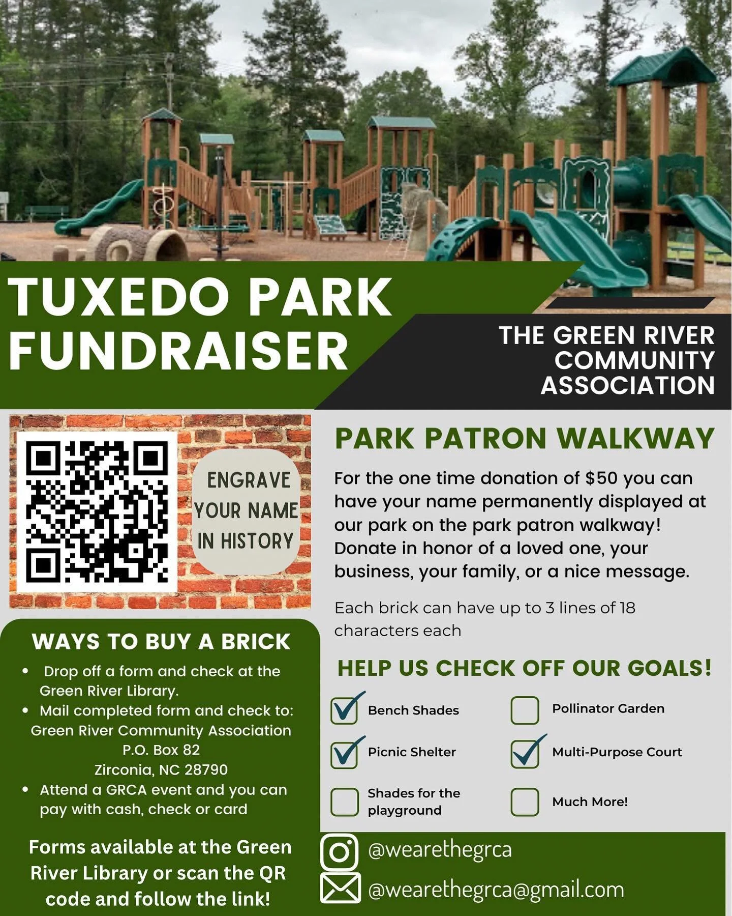 What&rsquo;s happening at the park?? A patron walkway is underway! There are only a few spots left for phase one of the engraved bricks. Another section will be added in another spot at the park at a later date for phase two so there will be plenty o