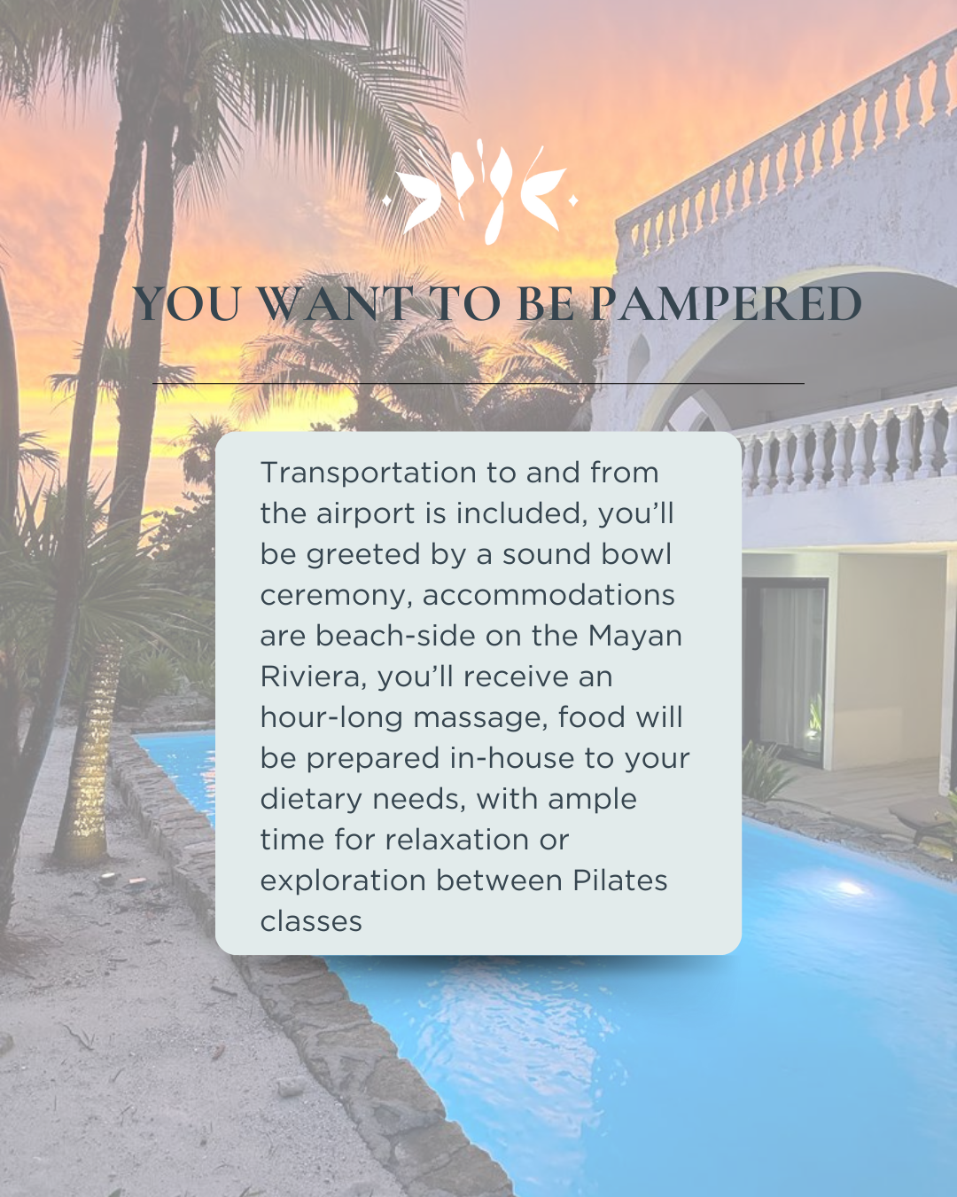 The sunset over the Copal Retreat pool in Tulum.