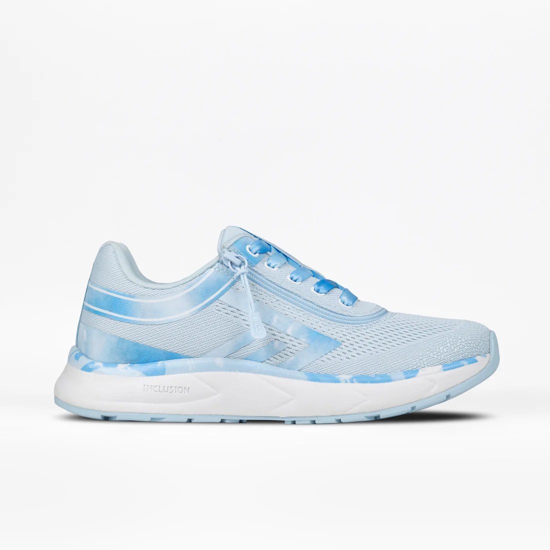BILLY women's sneaker in a very light blue with accents that are a darker marbled blue
