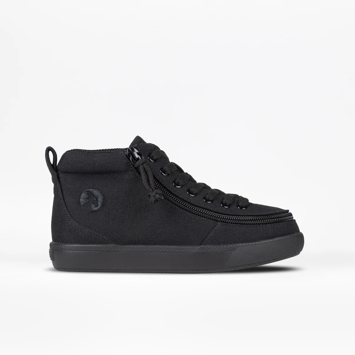 BILLY adaptive kids D|R High Top Sneaker shown in black with black laces and black sole