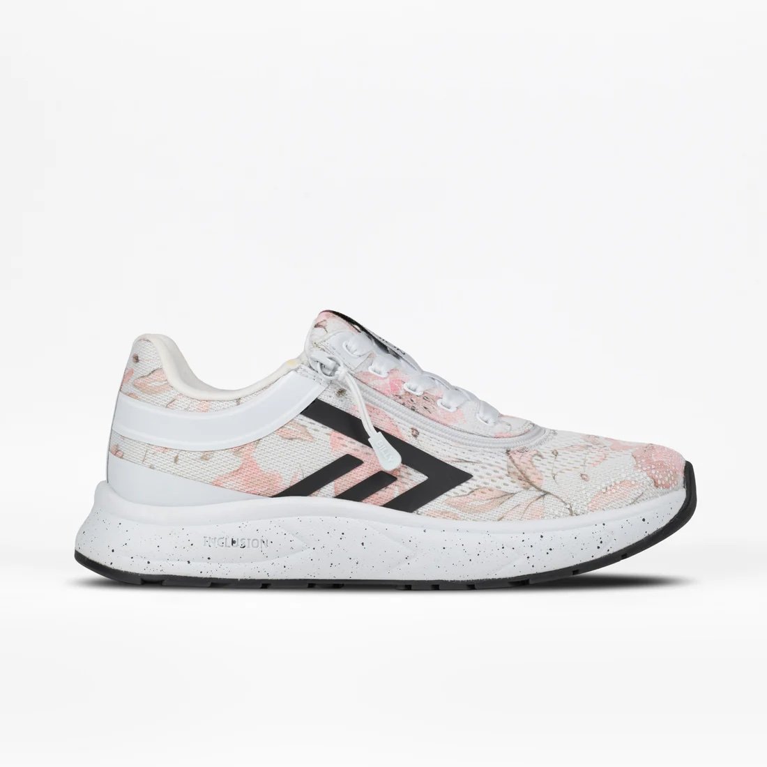 BILLY women's white sneaker with a light pink floral pattern and black accents