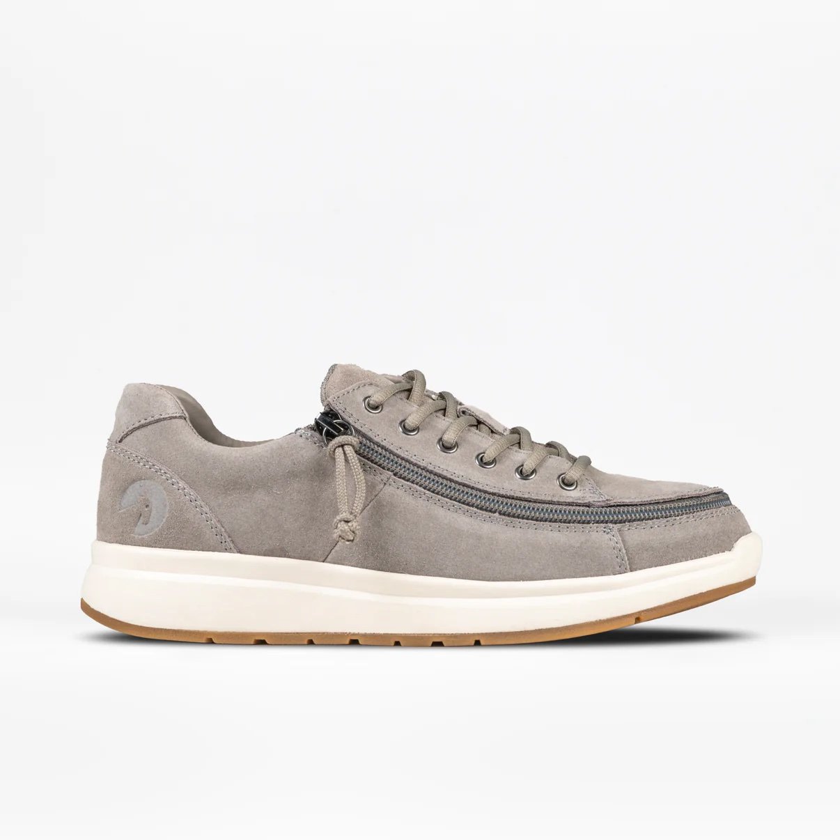 BILLY adaptive women's comfort low top shoe in grey suede with a white rubber sole