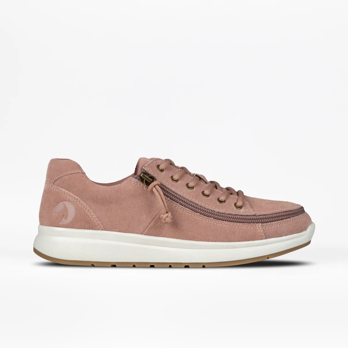 BILLY adaptive women's comfort low top shoe in blush suede with white rubber sole
