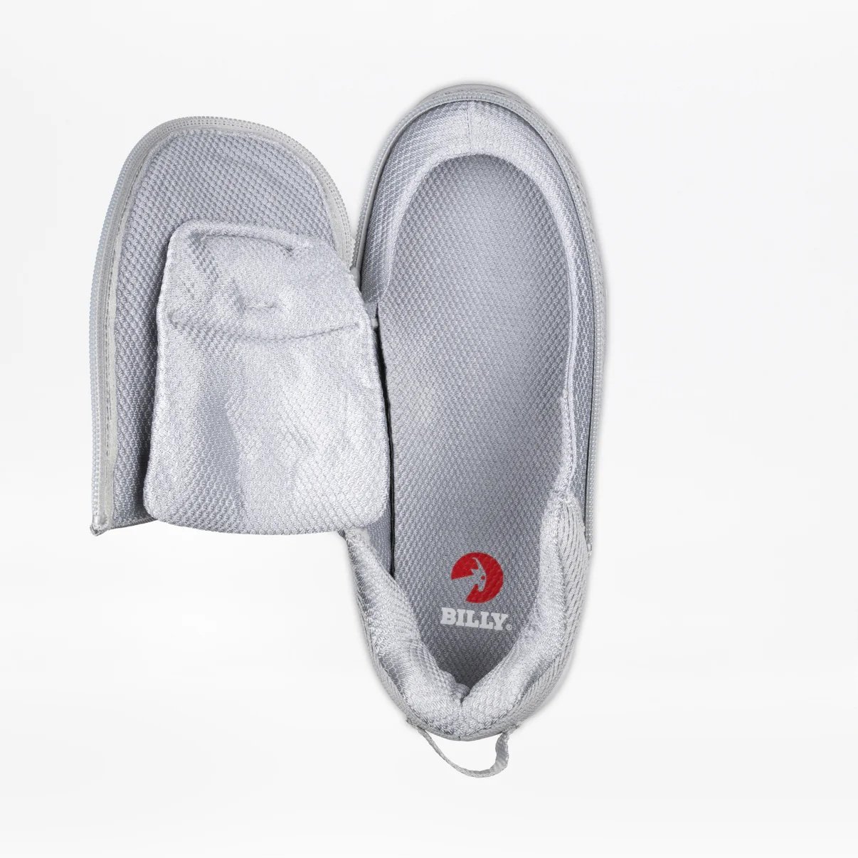 The BILLY women's limitless in light grey shown from above with the full wrap zipper open for easy in/out