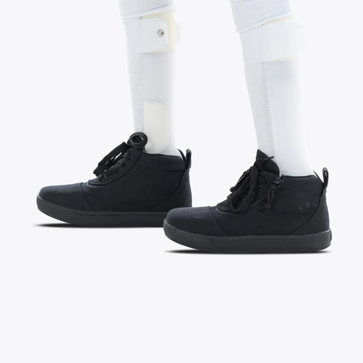 BILLY adaptive kids D|R high top sneakers short wrap in black no a model with AFO braces