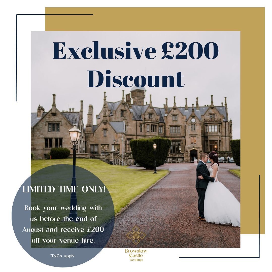 🌟 CALLING ALL ENGAGED COUPLES 🌟 We have an exclusive discount running at the moment offering couples &pound;200 off venue hire at Brownlow Castle when booking your wedding before the end of August.

If you would like to arrange a private viewing of