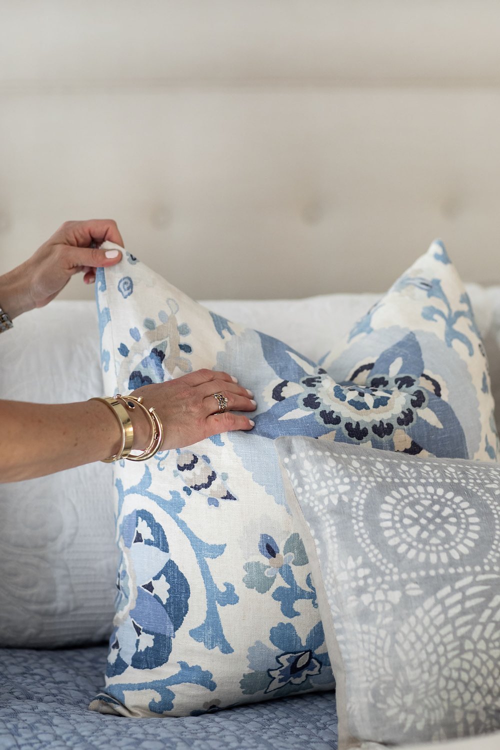 Throw pillows in California bedroom interior design