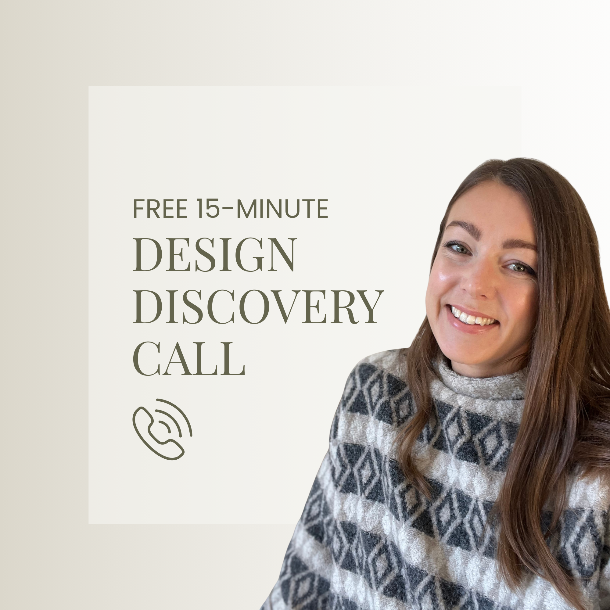 Image of Katie Tamsin and text to book a free 15 minute design discovery call