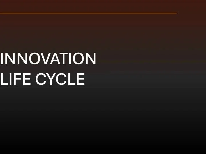 Title slide with the words 'Innovation Life Cycle' on a dark gradient background.