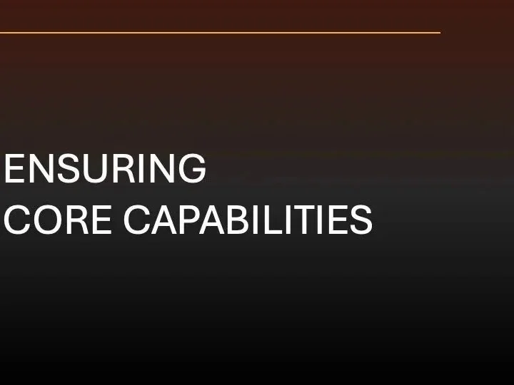 Slide with the text 'Ensuring Core Capabilities' on a dark gradient background.