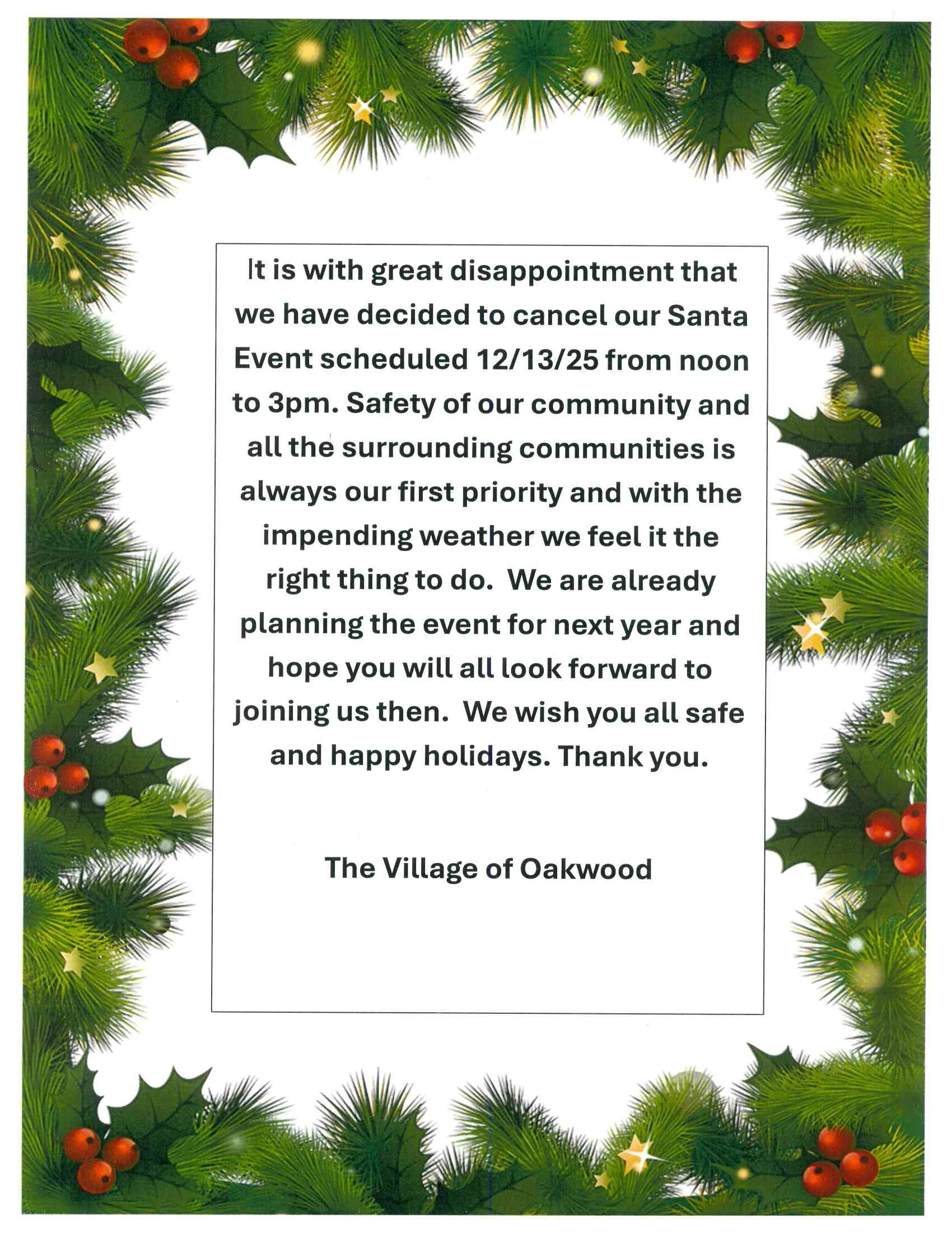 CANCELLED DUE TO WEATHER-Santa Claus is Coming to Town