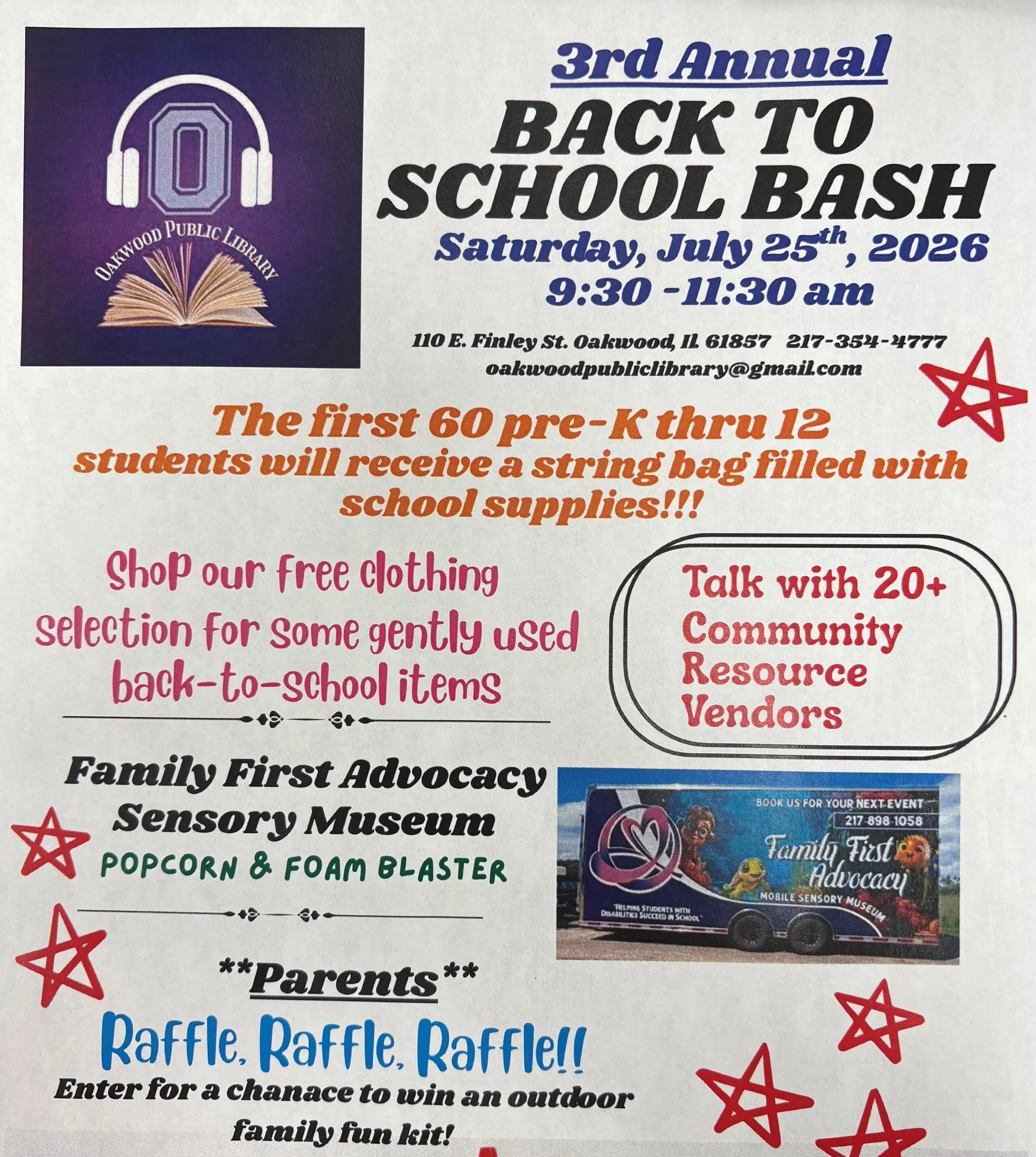 Oakwood Public Library’s 3rd Annual Back To School Bash