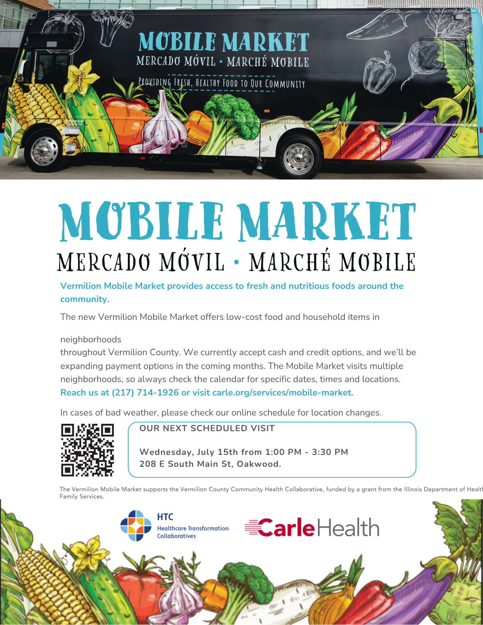 Carle Mobile Market will be in Oakwood on Wednesday July 15th, 2026