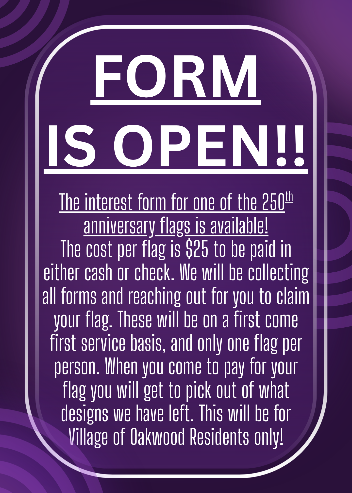 250th Anniversary Flag Form Link
