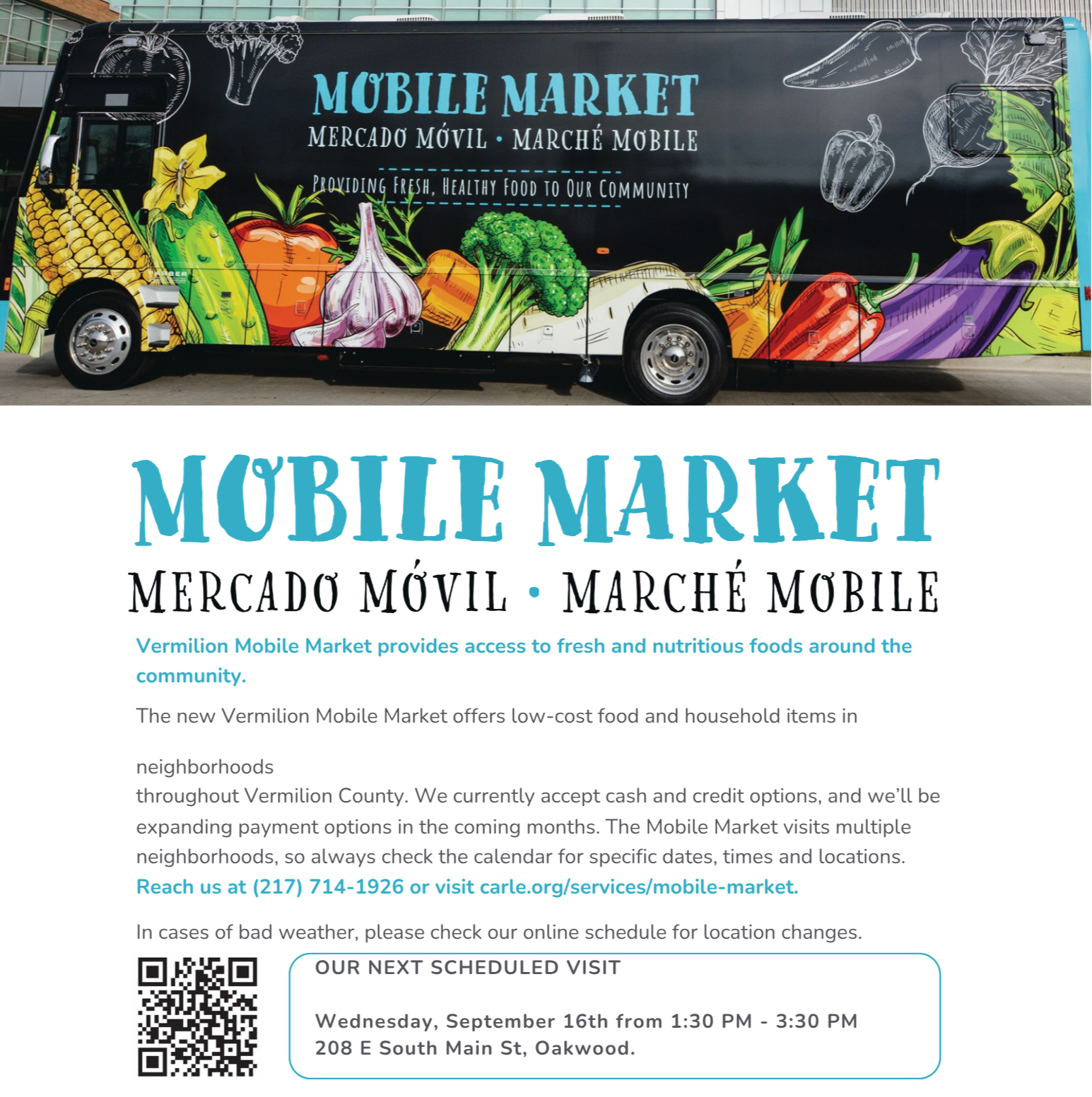 Carle Mobile Market will be in Oakwood on 9.16.2026 from 1:30-3:30pm 