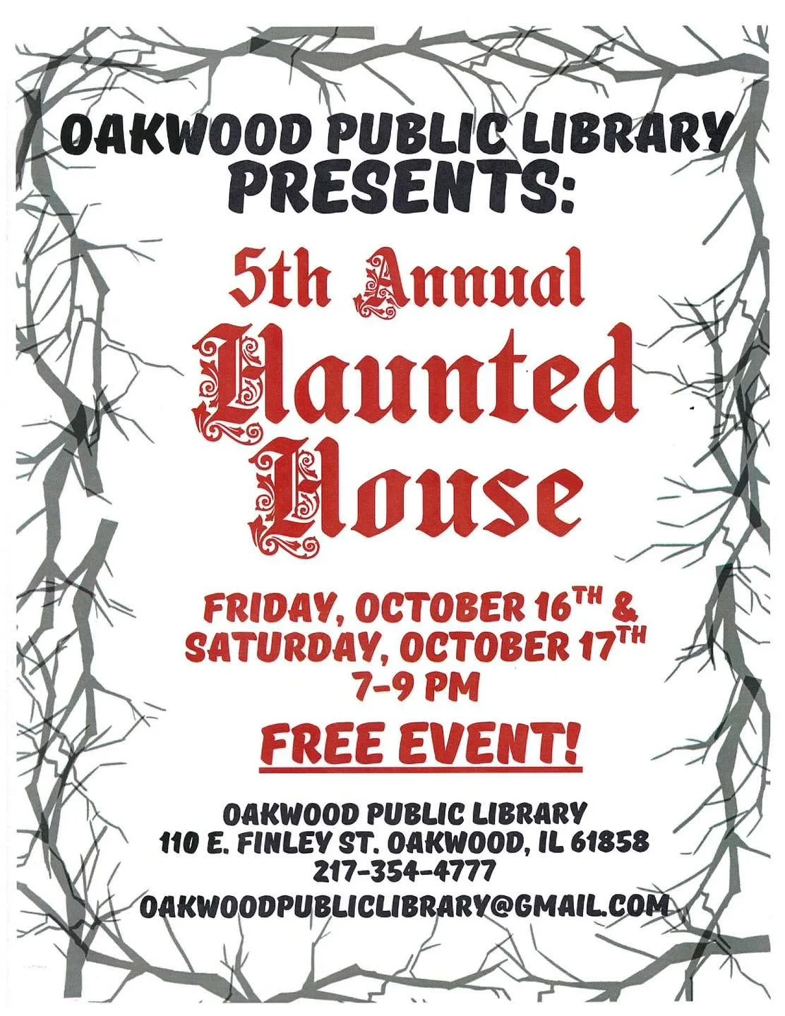 Oakwood Public Library 5th Annual Haunted House