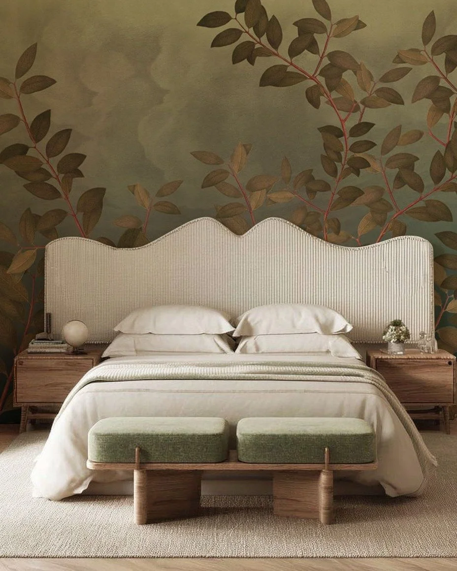 Lush botanicals rise in rich hues, where nature&rsquo;s romance unfolds in panoramic grace.
Serenity is a sweeping botanical composition in which graceful branches and delicate leaves intertwine to form an immersive landscape. Vibrant yet harmonious 