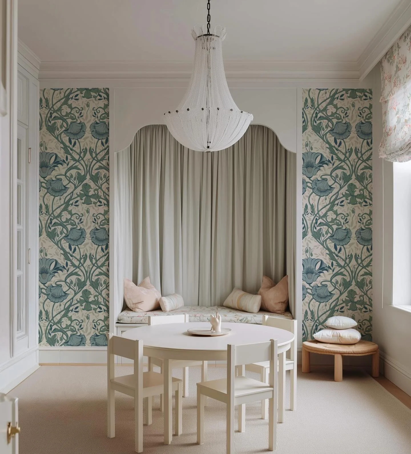 Ad&egrave;le design is powerful, very subtle, and feminine. Evolving into highly ornamental forms over the featured wall, Ad&egrave;le sets the room in magnificent floral splendor that imparts a unique and magical feeling.

#darlingmindstudio