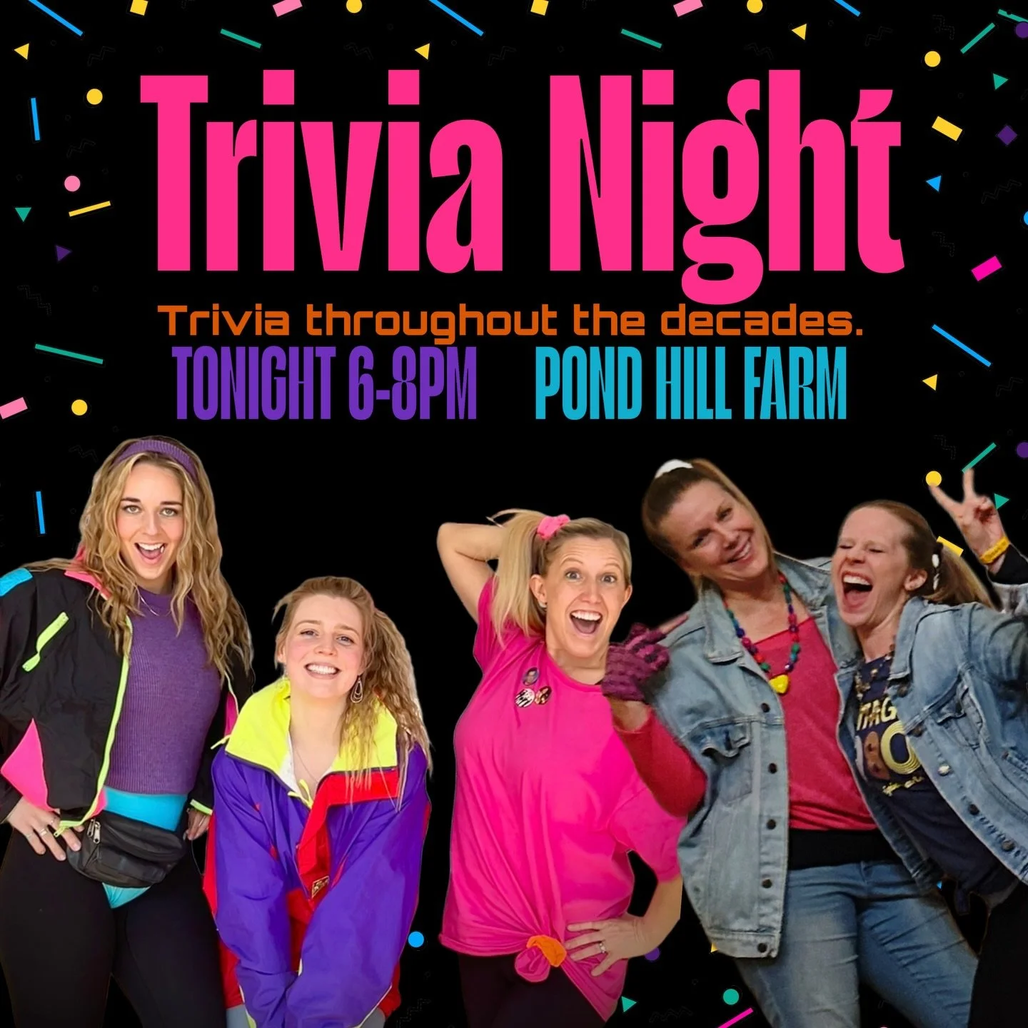 🎶🕺 Trivia Through the Decades is TONIGHT! 💃🎶

Join us from 6&ndash;8pm for a totally fun walk down memory lane! Break out your best throwback outfit &mdash; favorite decade attire encouraged and a prize awaits the best-dressed! ✨

Test your trivi