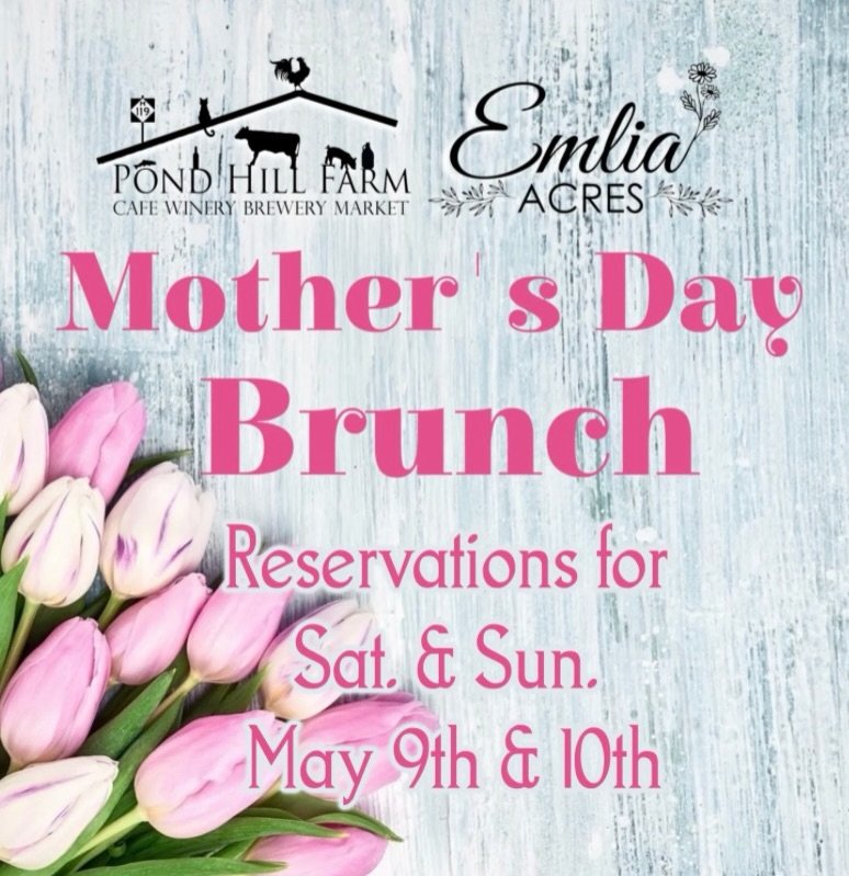 🌸 Celebrate Mom on the Farm 

Reservations are now open for Mother&rsquo;s Day Brunch
Saturday &amp; Sunday, May 9th &amp; 10th.

Treat mom to a delicious, made-from-scratch brunch amongst the cozy charm of the farm&mdash;because she deserves nothin