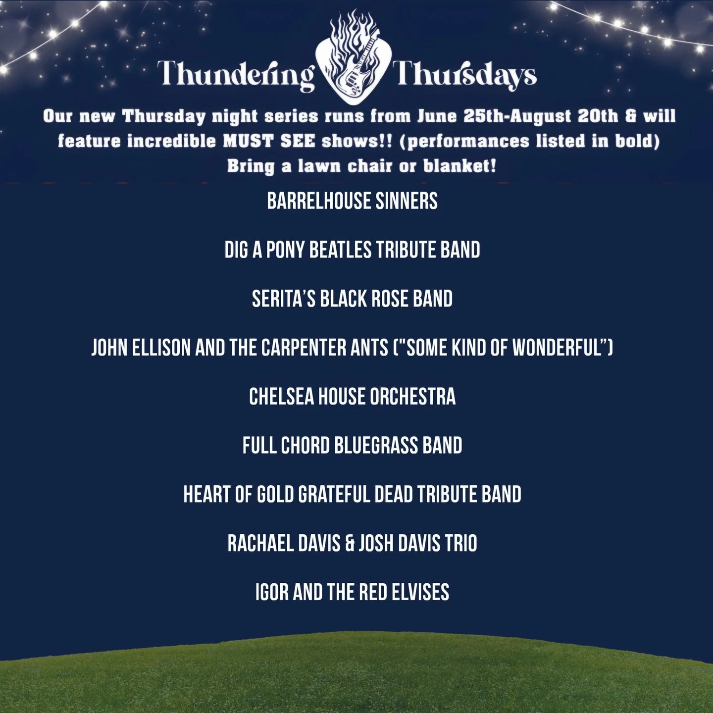 Get ready&mdash;Thursday nights are about to be your favorite night of the week.

While we will have live music every night we&rsquo;re open this summer, our Thundering Thursday Music Series is bringing the heat to the farm all summer long. We&rsquo;