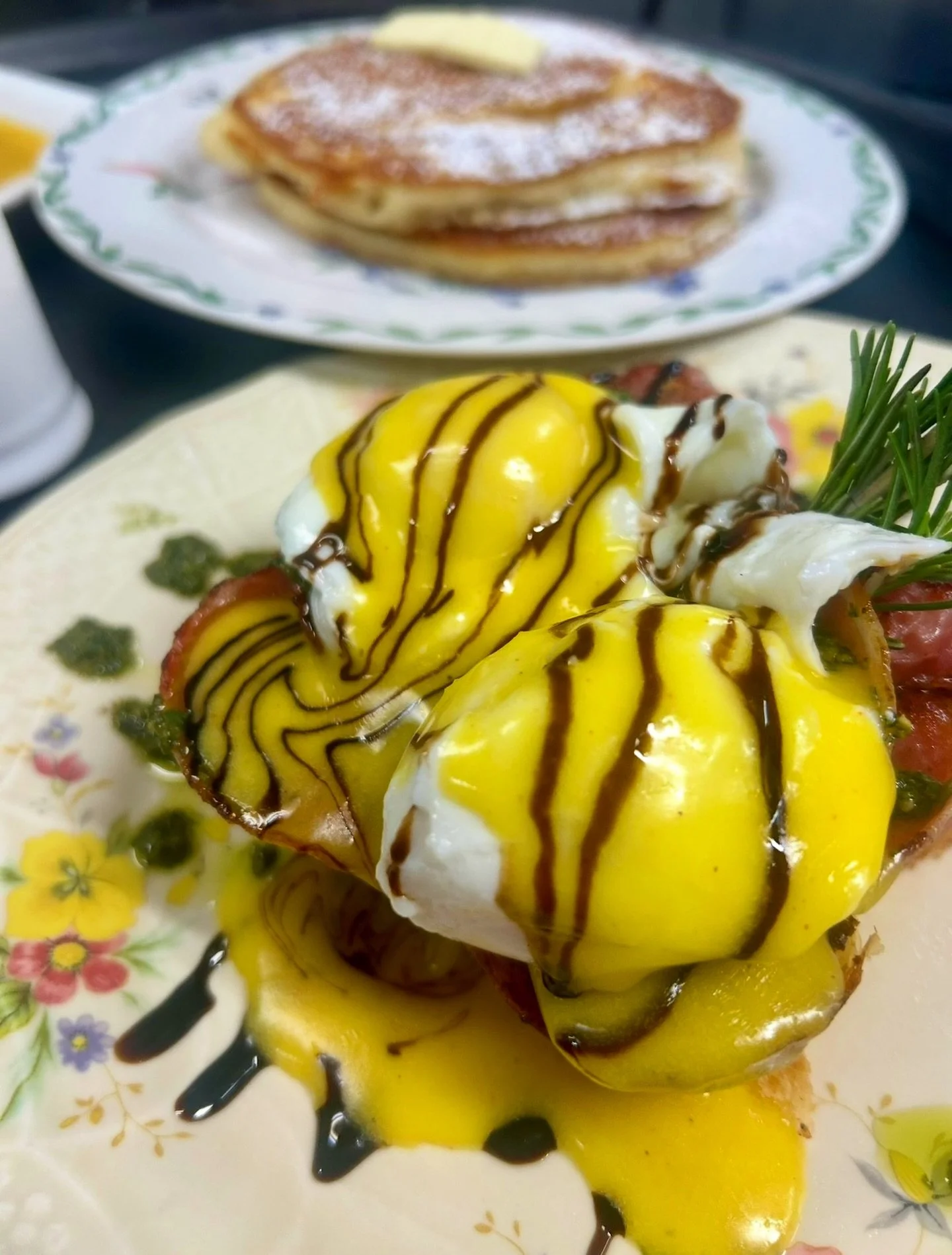 Brunch is served today &amp; tomorrow from 9am&ndash;1pm!

On the features menu: the pictured Italiano Benedict &mdash; garlic butter grilled English muffin, sun-dried pomodori sauce, pesto kale salad, shaved prosciutto, poached eggs, balsamic hollan