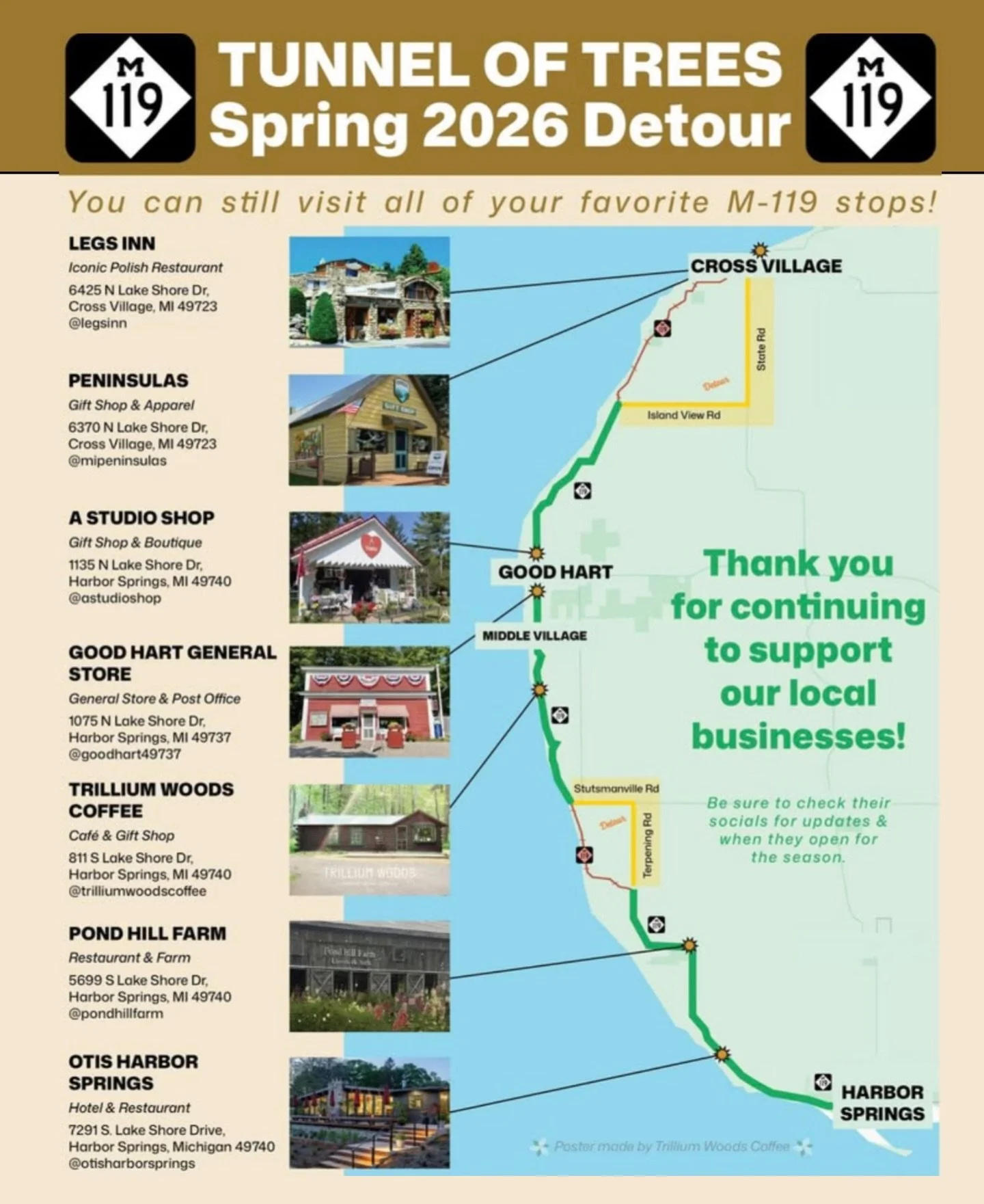 Please know that despite the recent flood damage and M-119 road closures, our local businesses will still be open this upcoming season and the detour is really quite minimal! We&rsquo;re all looking forward to the kick off of summer and can&rsquo;t w