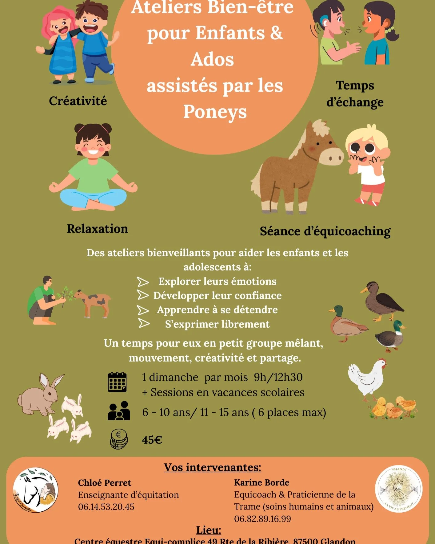 En partenariat avec @equicomplice ,
des ateliers d&eacute;di&eacute;s aux enfants et ados afin de les accompagner avec fun et bienveillance, dans leur ouverture aux autres et connaissance de soi-m&ecirc;me 🤗
👉🏽 Plusieurs dates disponibles selon tr