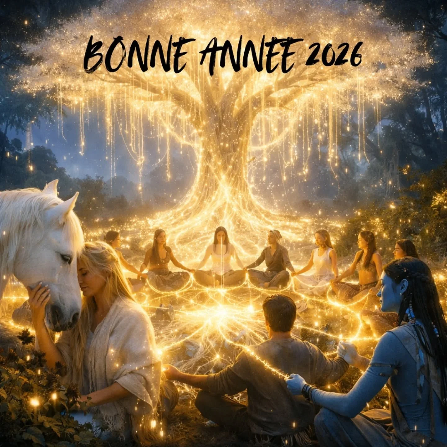 Belle ann&eacute;e &agrave; vous 💫
&Agrave; l&rsquo;image de cette sc&egrave;ne d&rsquo;Avatar o&ugrave; tous se relient &agrave; la Grande M&egrave;re,
je nous souhaite une ann&eacute;e de pr&eacute;sence et d&rsquo;unit&eacute; consciente.
Les che