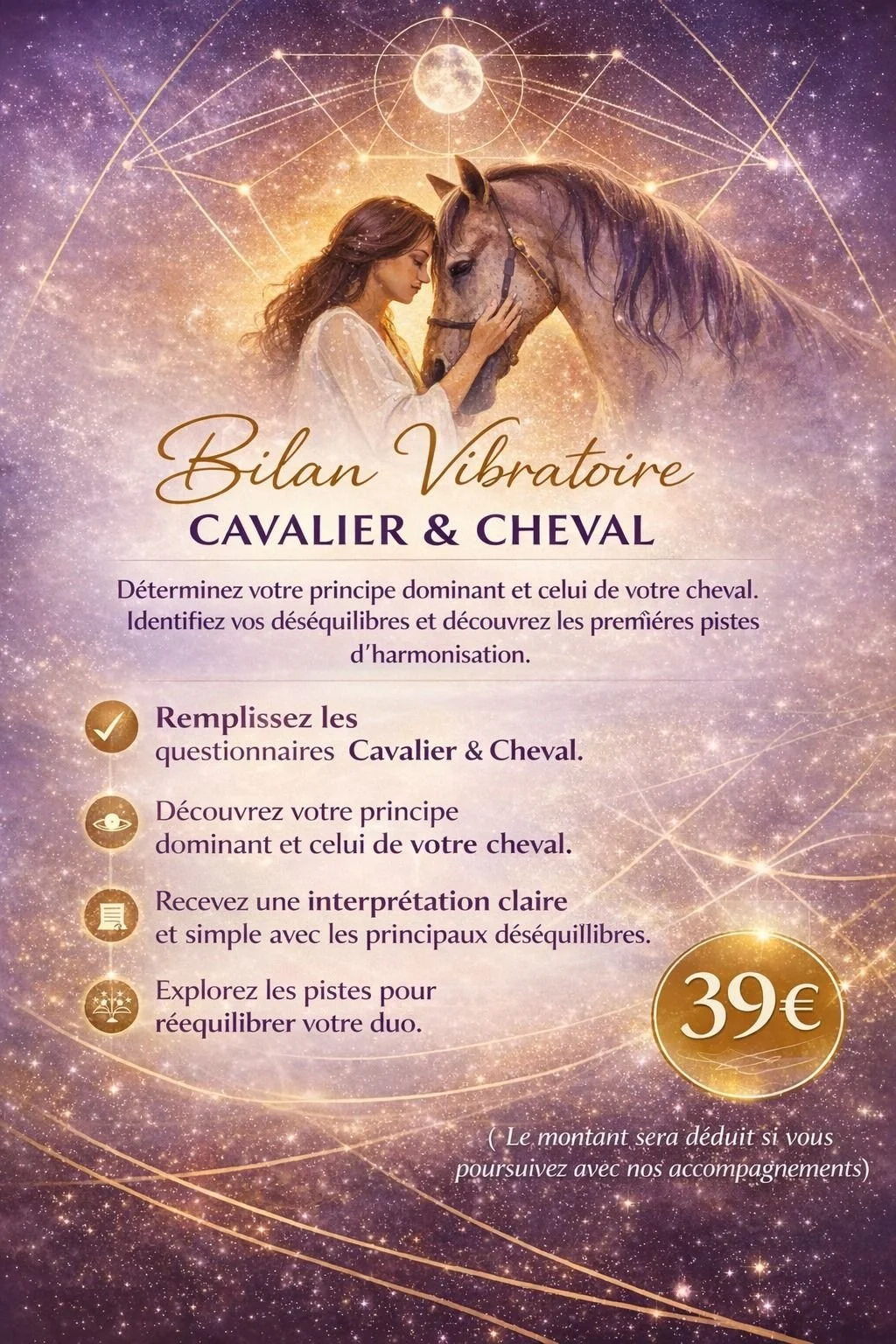✨ Ton cheval ne r&eacute;agit jamais par hasard.
Dans le duo cavalier&ndash;cheval, tout est relation, r&eacute;sonance, miroir.
Ce que tu vis int&eacute;rieurement &ndash; consciemment ou non &ndash; influence directement la relation, les r&eacute;a