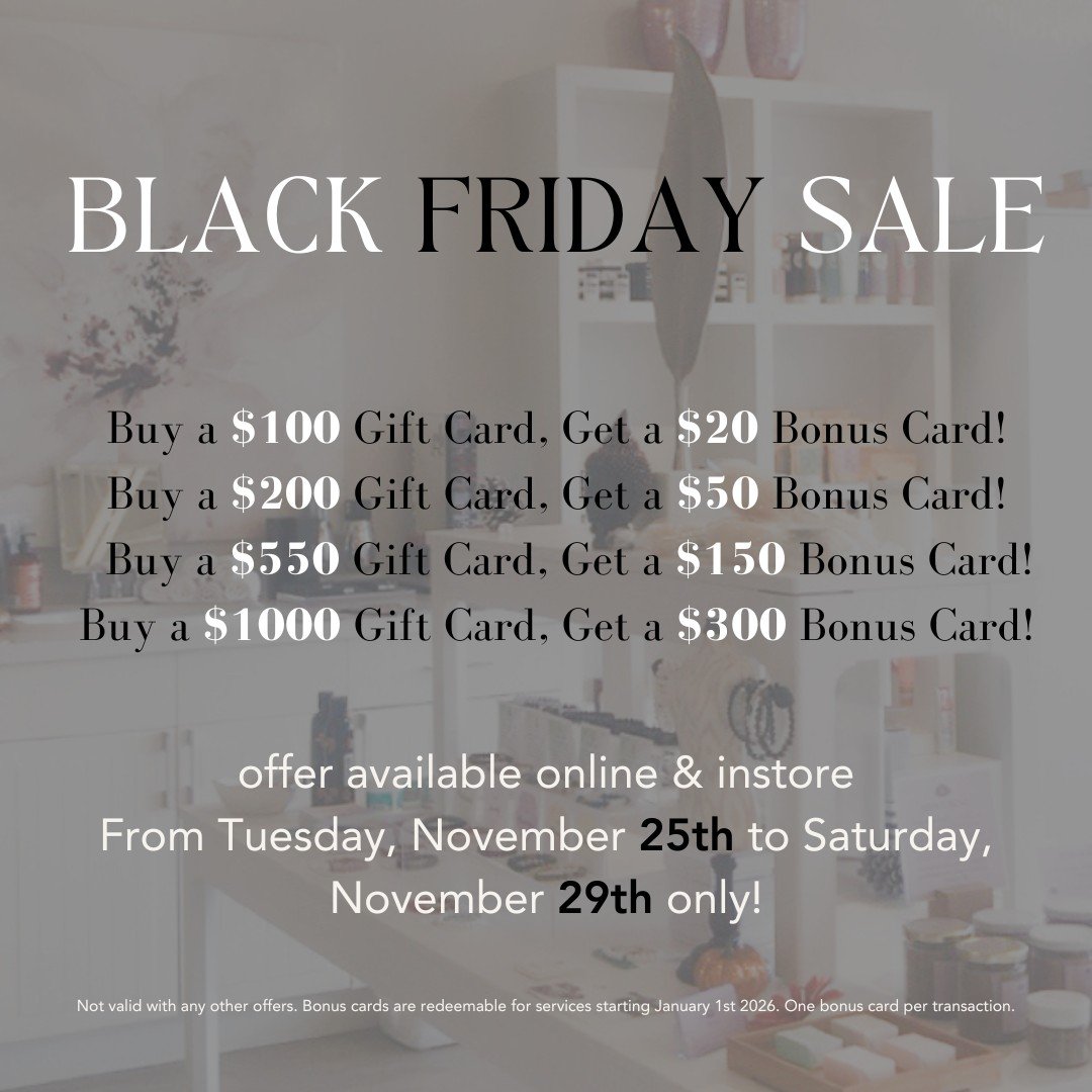 ✨ Unwrap the Gift of Relaxation! ✨

This Black Friday, treat yourself or a loved one to the ultimate experience with our exclusive Gift Card Offer! 🌟

🖤 Buy a $100 Gift Card and Get a $20 Bonus Card!🖤
🖤 Buy a $200 Gift Card and Get a $50 Bonus Ca