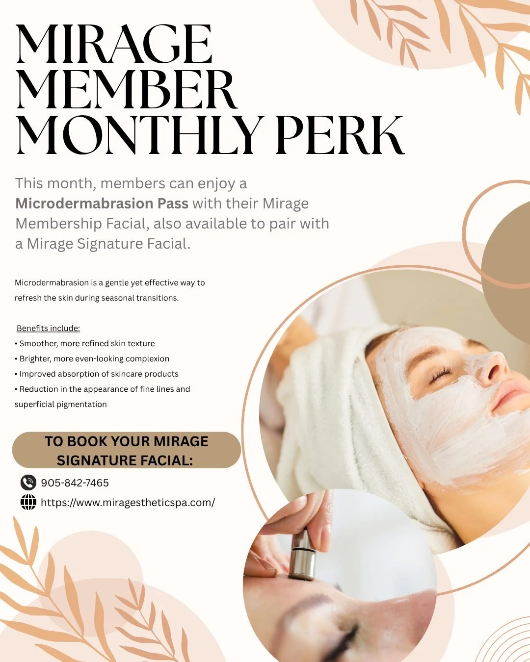 💆&zwj;♀️🌿A new month has begun, and with it comes a new monthly perk for our Mirage Members ✨

This April, enjoy a Microdermabrasion Pass included with your Mirage Membership Facial &mdash; or choose to pair it with your Mirage Signature Facial for