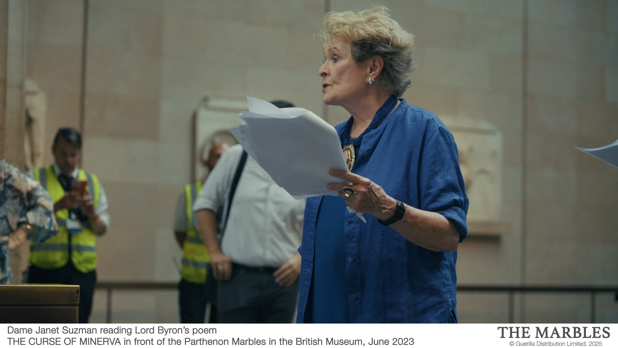 0018 Dame Janet Suzman, reading Lord Byron’s poem THE CURSE OF MINERVA in front of the Parthenon Marbles in the British Museum, June 2023.jpg