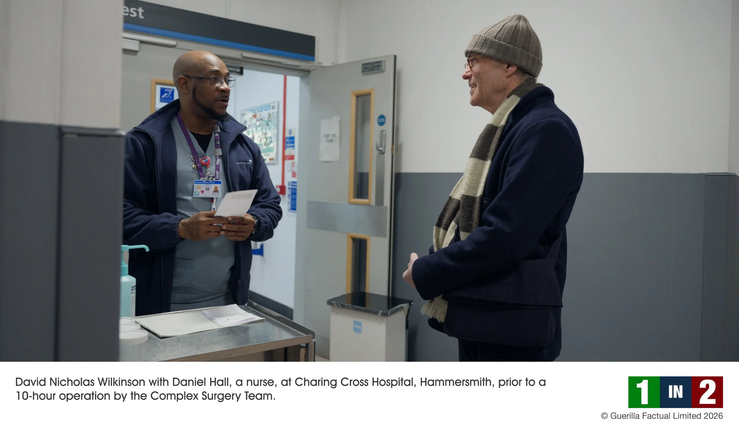 David Nicholas Wilkinson with Daniel Hall, a nurse, at Charing Cross Hospital, Hammersmith, prior to a 10-hour operation by the Complex Surgery Team_1.jpg