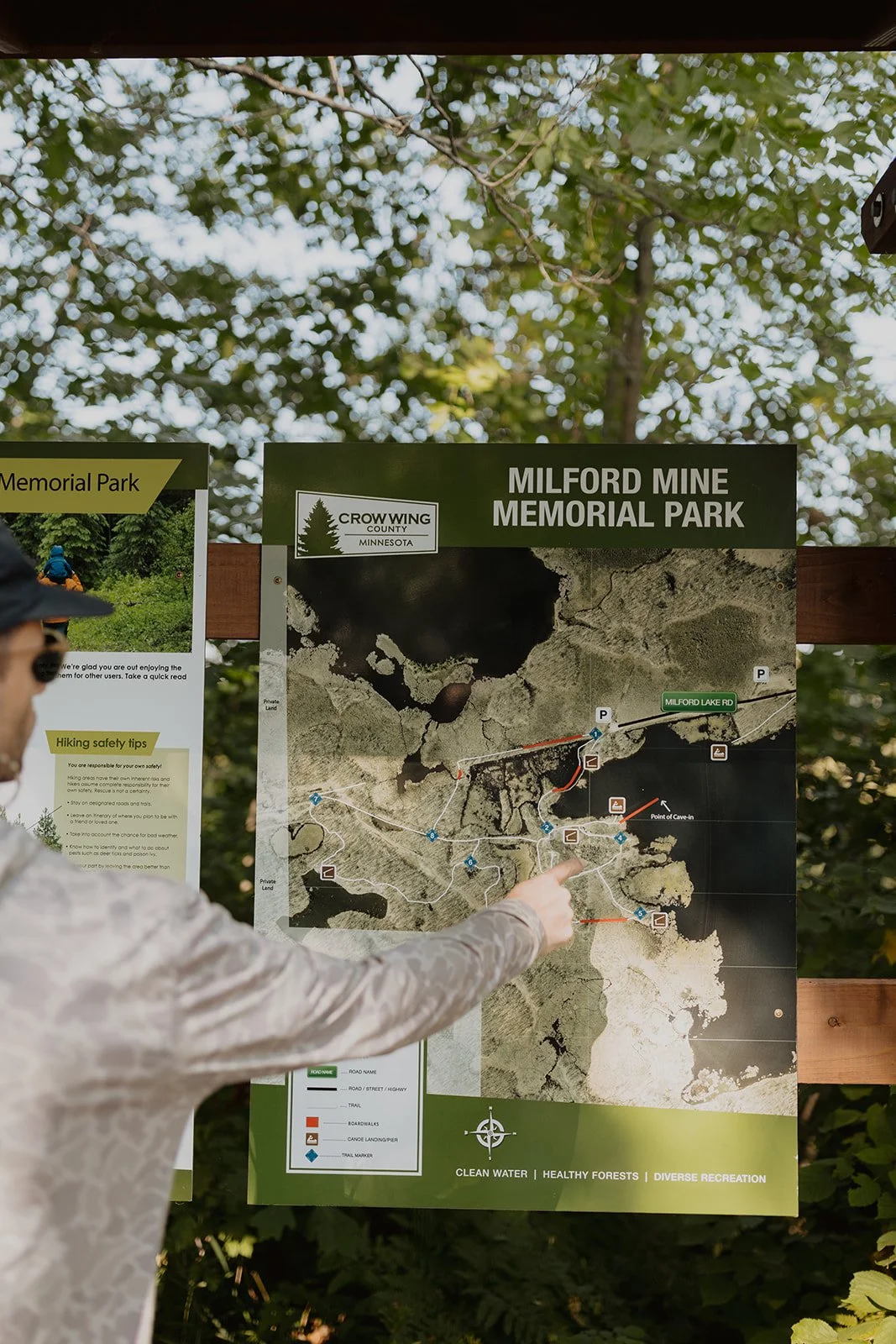 Trail map showing the 5.4-mile trail system at Milford Mine Memorial Park in Crosby, MN