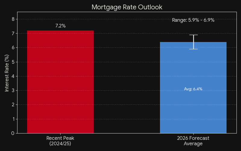 Mortgage Rate Outlook for Chicago showing recent peak in 2024-2025 and the 2026 forecast average