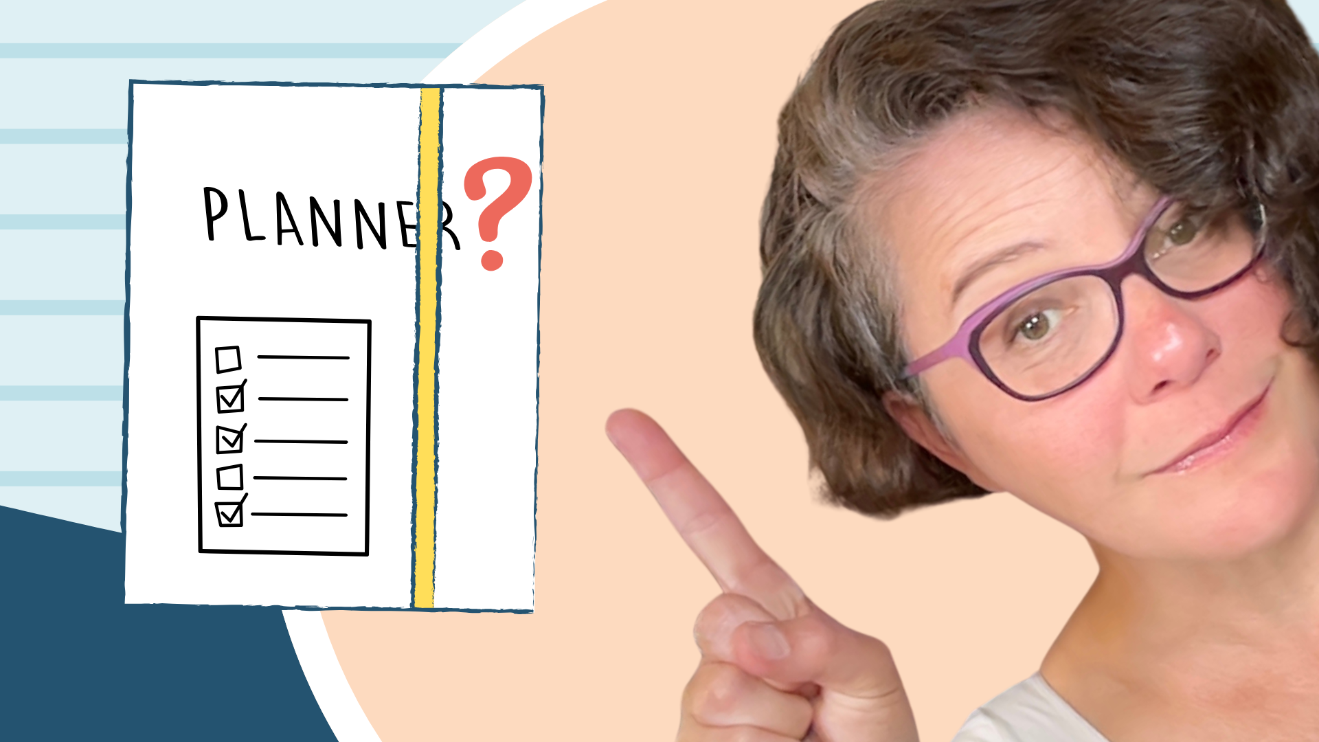 Executive function coach pointing questioningly at illustrated planner with checklist, highlighting the common misconception that all students are ready to use planners for organization and time management